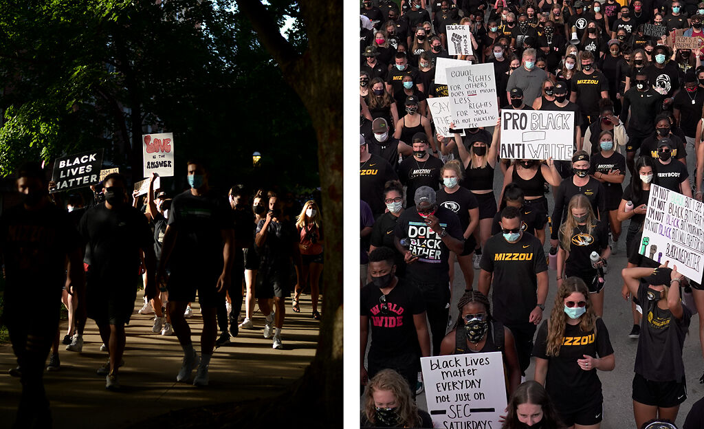 Protesters march through campus